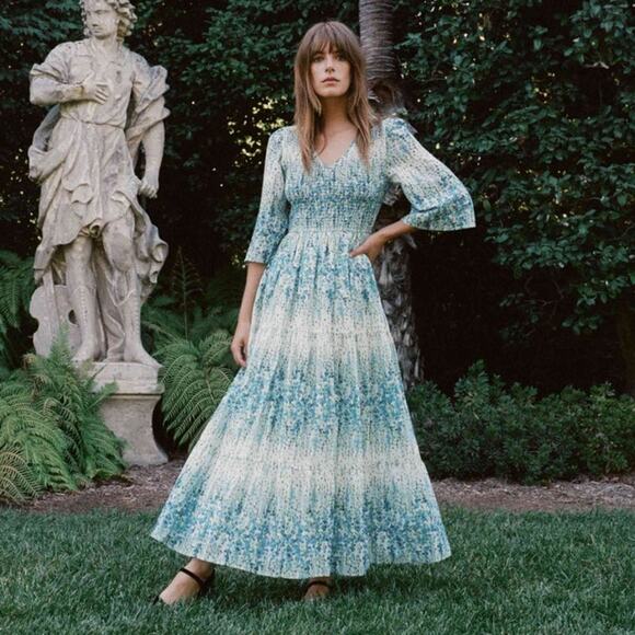 Christy Dawn Blue & Green Floral Basil Maxi Dress Size XL - Picture 1 of 12